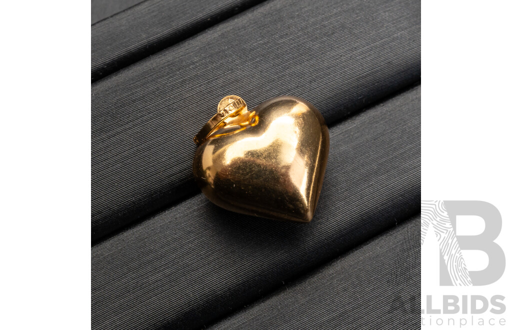 9ct Puffy Heart Pendant/Charm, 20mm Long, 1.26 Grams