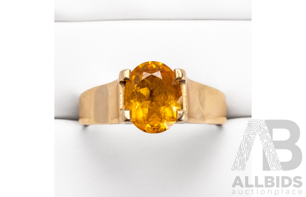 9ct Vintage Yellow Sapphire Ring, Size R, 4.83 Grams