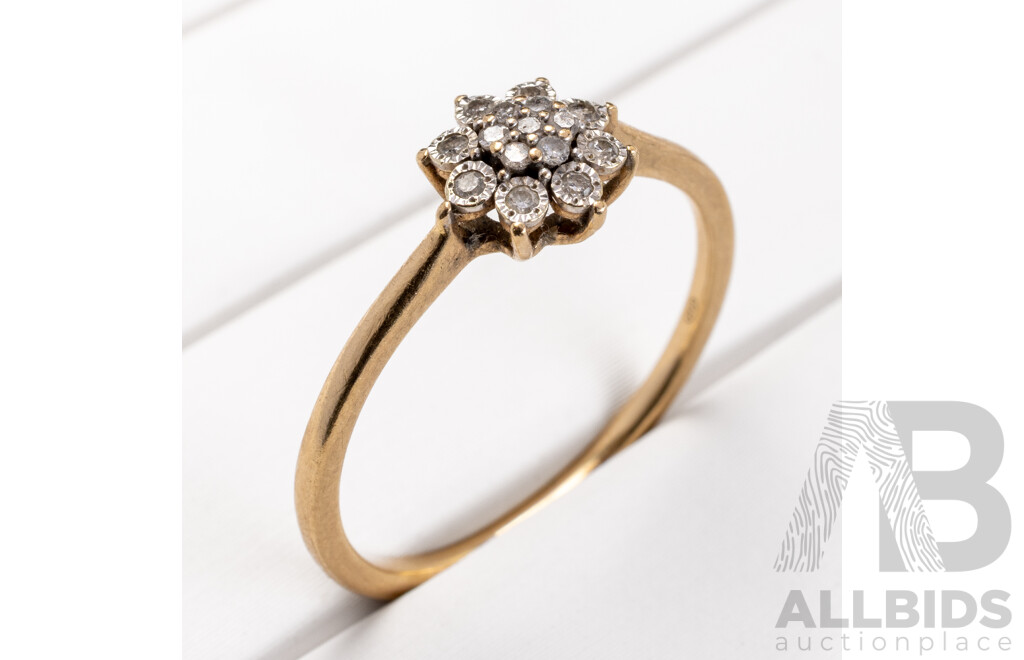 9ct Diamond Daisy Ring, TDW 0.05ct, Size O, 1.39 Grams