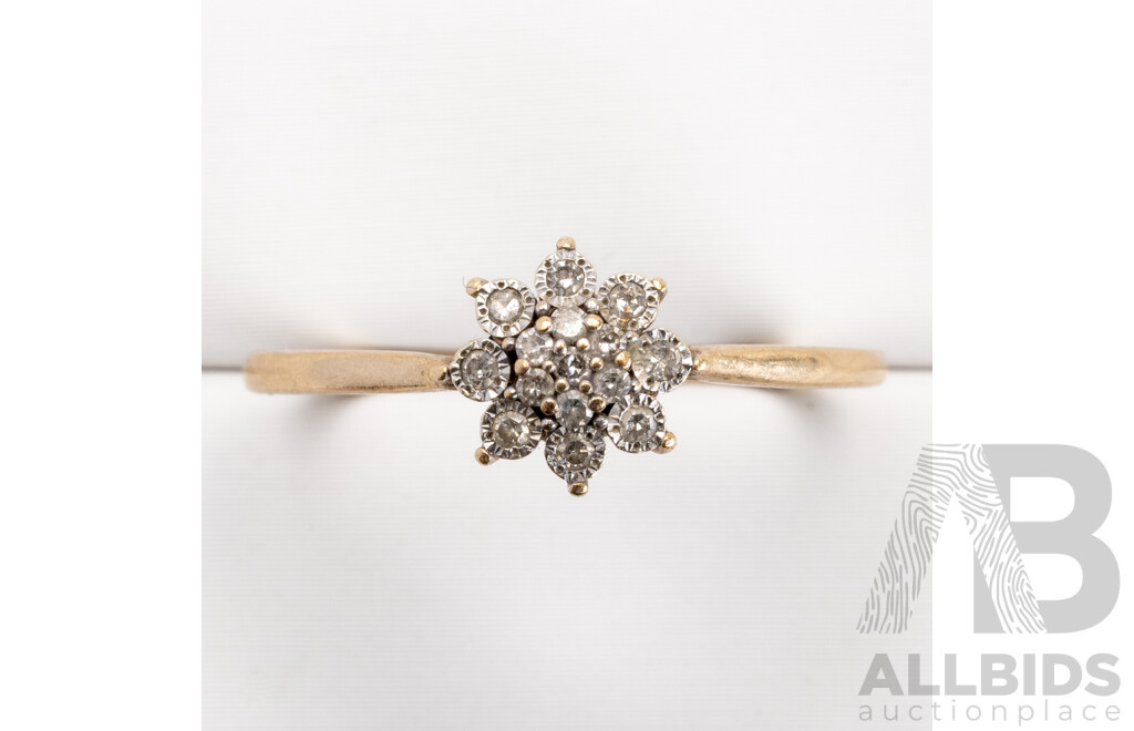 9ct Diamond Daisy Ring, TDW 0.05ct, Size O, 1.39 Grams