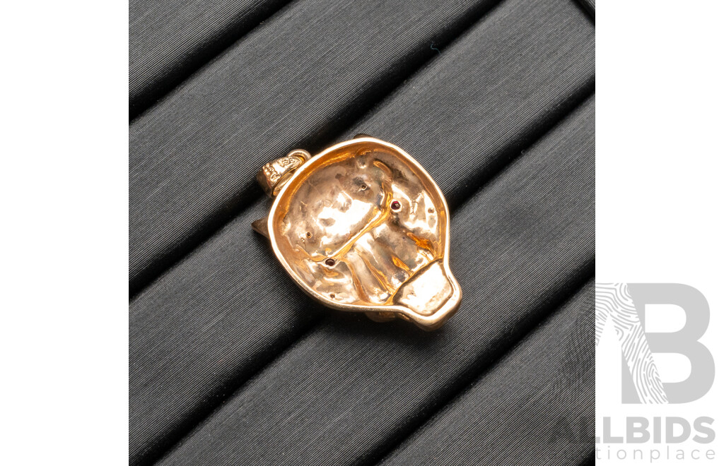 Angus & Coote 9ct Diamond & Ruby Set Jaguar Head Pendant, 27mm Long, 3.01 Grams