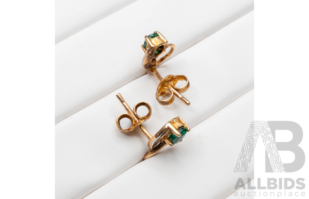 9ct Created Emerald & Diamond Stud Earrings, 12mm, 1.19 Grams