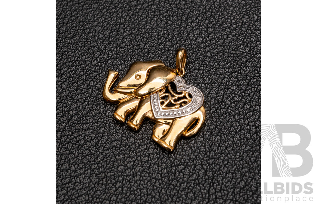9ct Diamond Set Elephant Pendant, as New, 18mm Long, 1.52 Grams