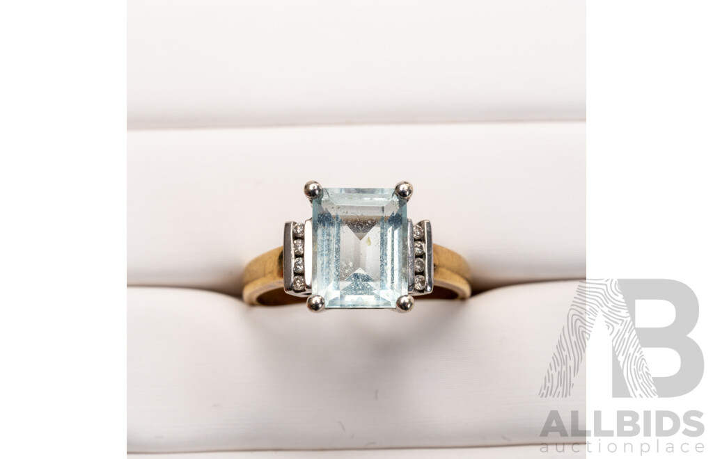 9ct Aquamarine & Diamond Ring, Size M, 2.91 Grams