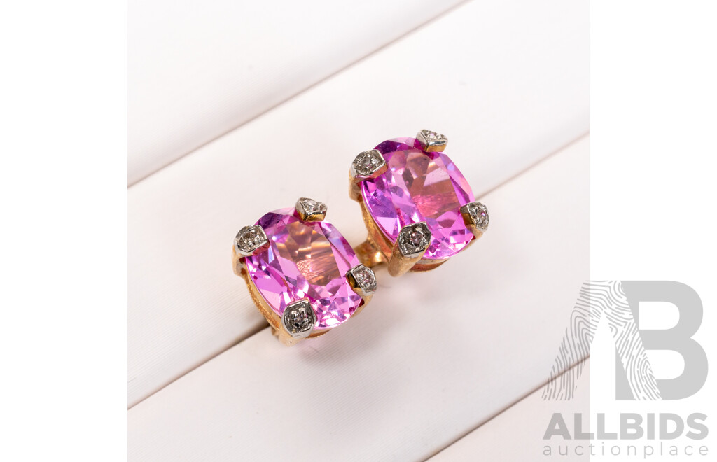 9ct Pink Sapphire & Diamond Stud Earrings, 8.8mm, 2.34 Grams