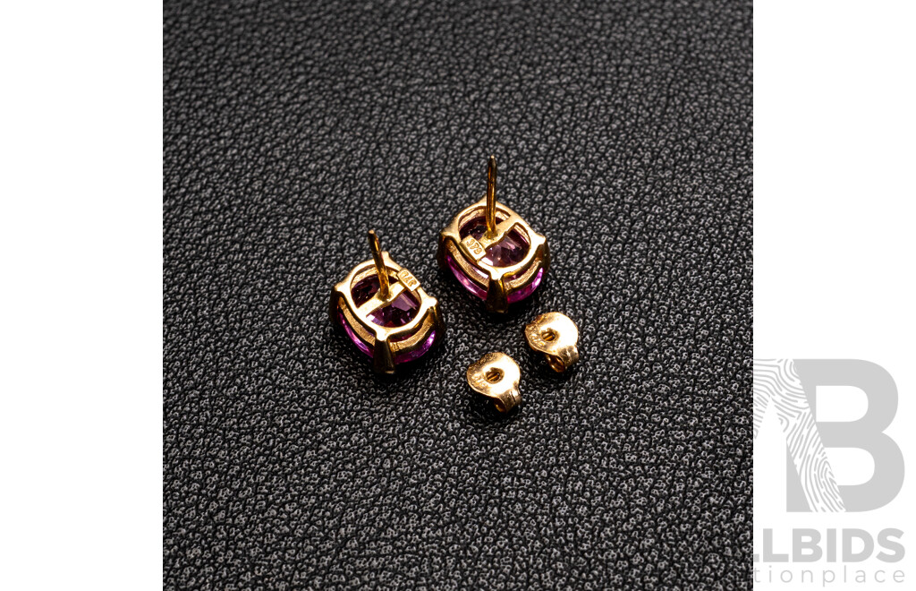 9ct Pink Sapphire & Diamond Stud Earrings, 8.8mm, 2.34 Grams