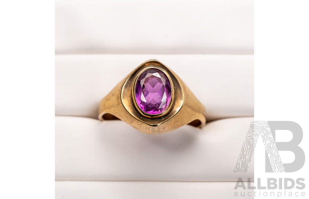 9ct Vintage Pink Sapphire Signet Style Ring, Size W, 3.25 Grams