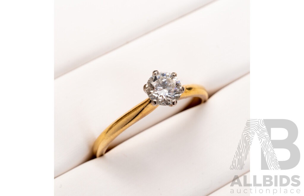 18ct Diamond Solitiare Ring, Est TDW 0.50ct, Size P,  2.76 Grams