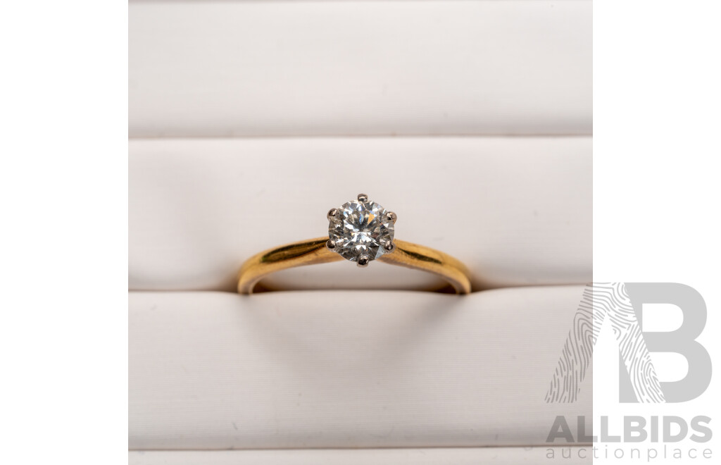 18ct Diamond Solitiare Ring, Est TDW 0.50ct, Size P,  2.76 Grams