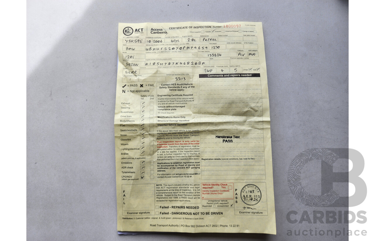 10/2006 Bmw 1 20i E87 5d Hatchback Silver 2.0L