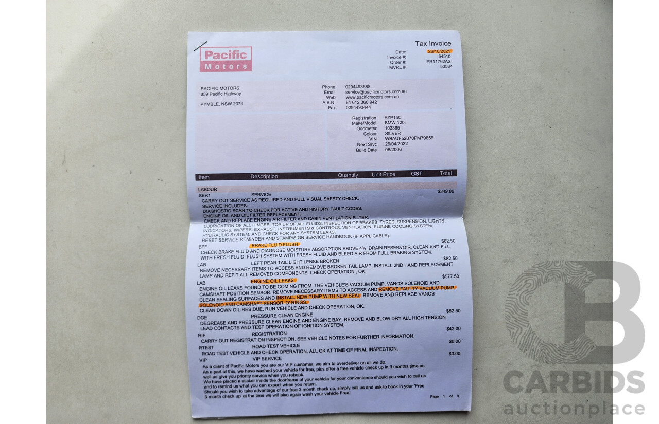 10/2006 Bmw 1 20i E87 5d Hatchback Silver 2.0L