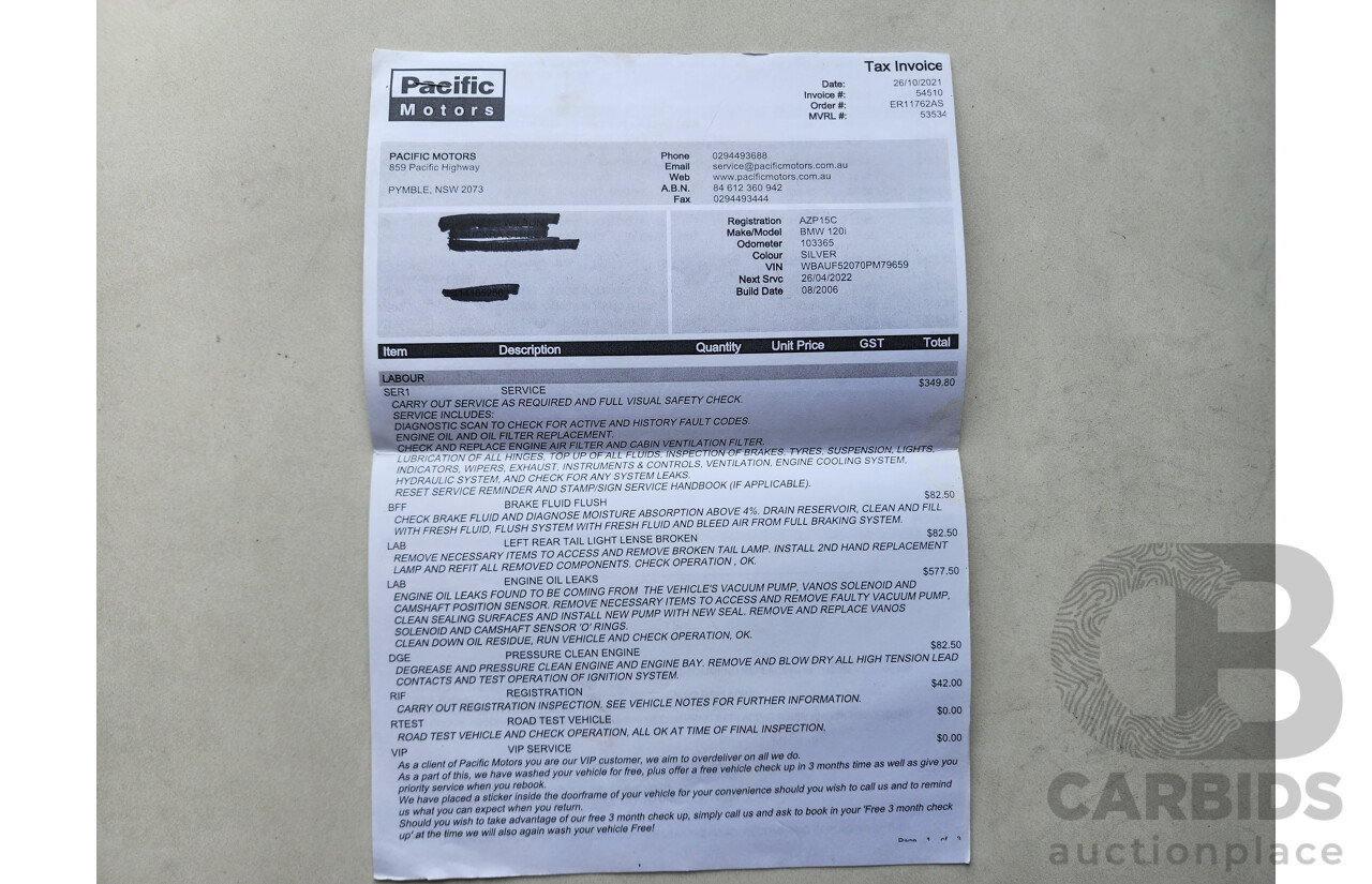 10/2006 Bmw 1 20i E87 5d Hatchback Silver 2.0L