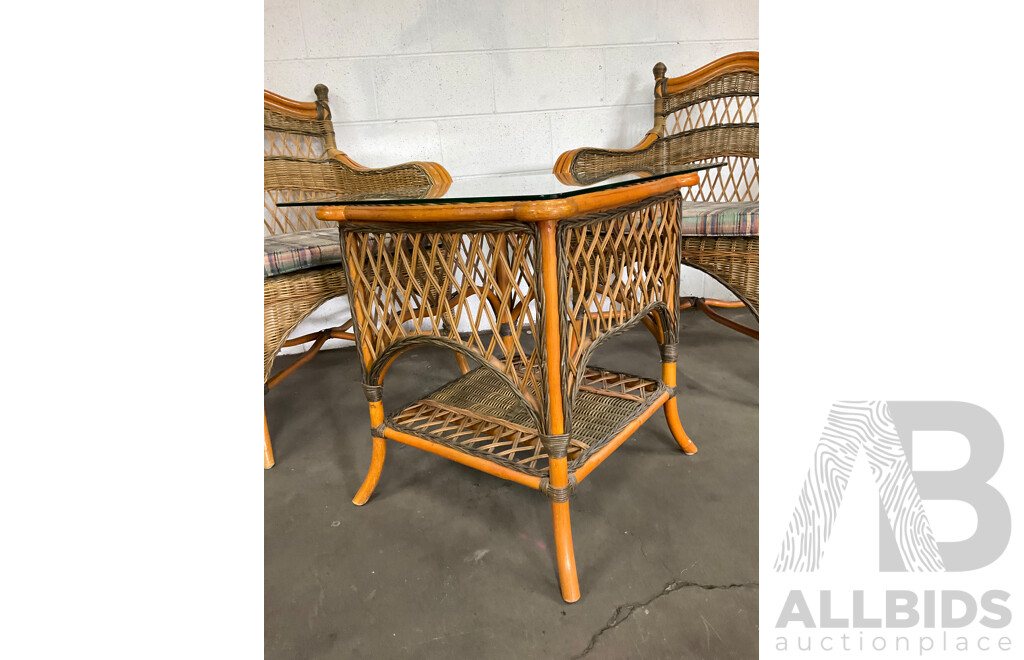 Cane & Rattan Garden Coffee Set and Rattan Wicker Cane Shelving - Lot of 5