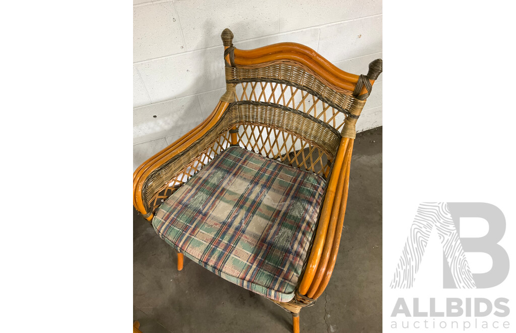 Cane & Rattan Garden Coffee Set and Rattan Wicker Cane Shelving - Lot of 5