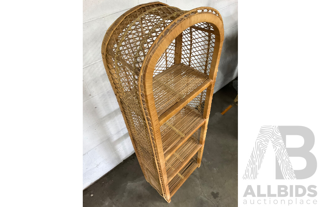 Cane & Rattan Garden Coffee Set and Rattan Wicker Cane Shelving - Lot of 5