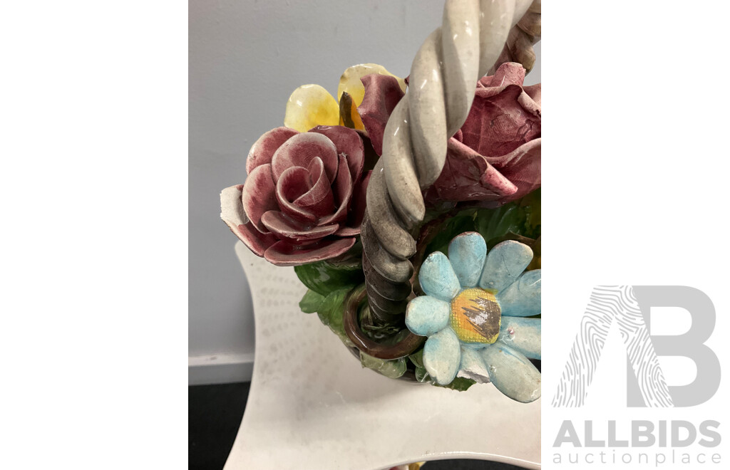 Assorted Decor, Including Capodimonte Pedestal Stand and Flower Basket, Large Vase and Two Plaques - Lot of 5