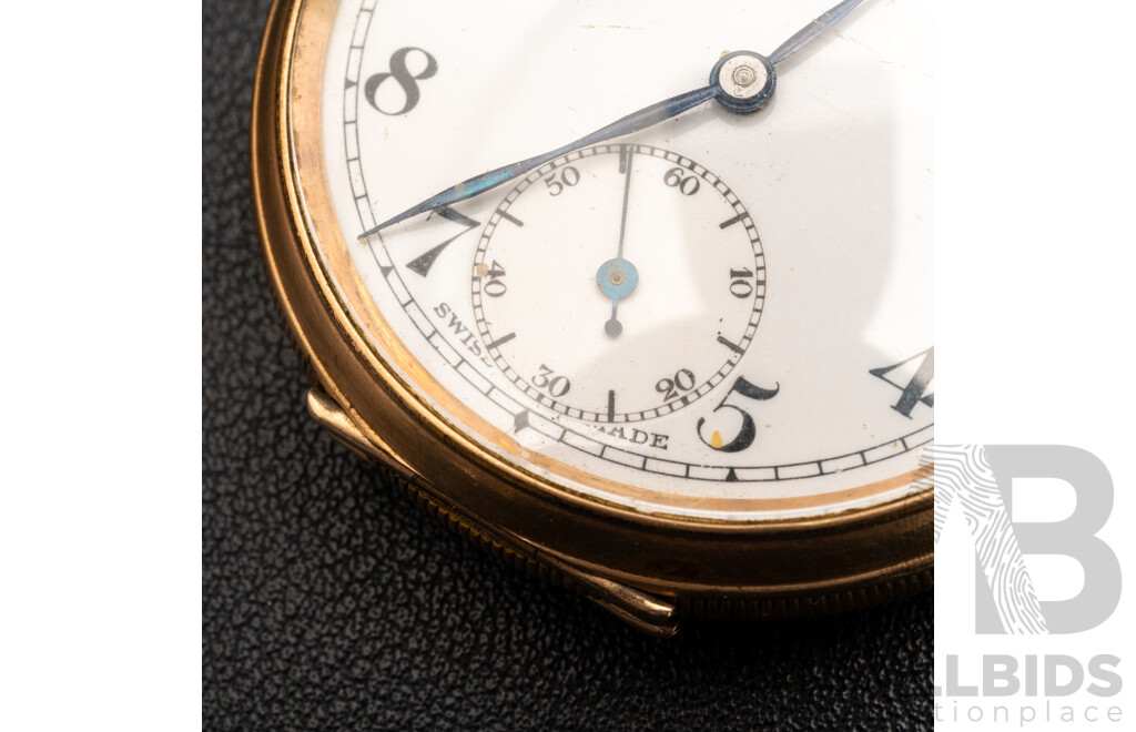 Antique Dunkling Melbourne 15 Jewel Swiss Open Face 48mm Pocket Watch, Circa 1910-20, Working, Gold Tone