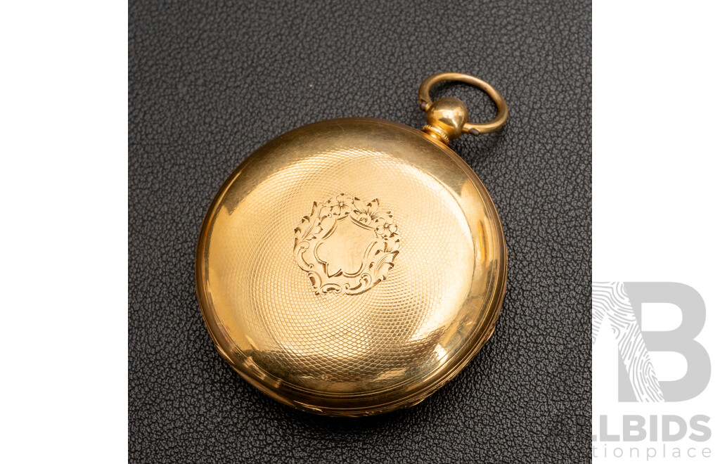 18ct Antique Gilbert & Son Open Face Pocket Watch, Circa 1856, Key Included & Working, 70.27 Grams