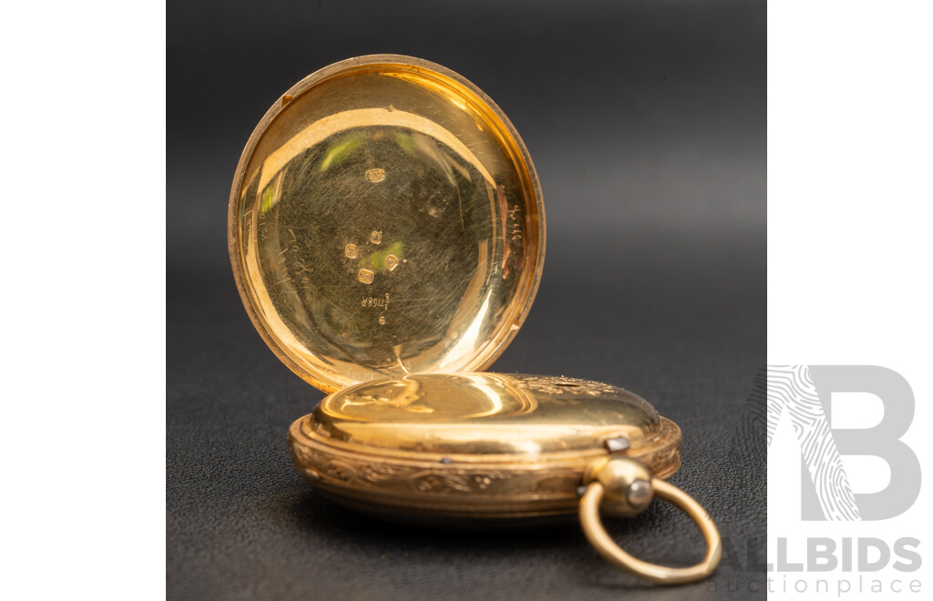 18ct Antique Gilbert & Son Open Face Pocket Watch, Circa 1856, Key Included & Working, 70.27 Grams