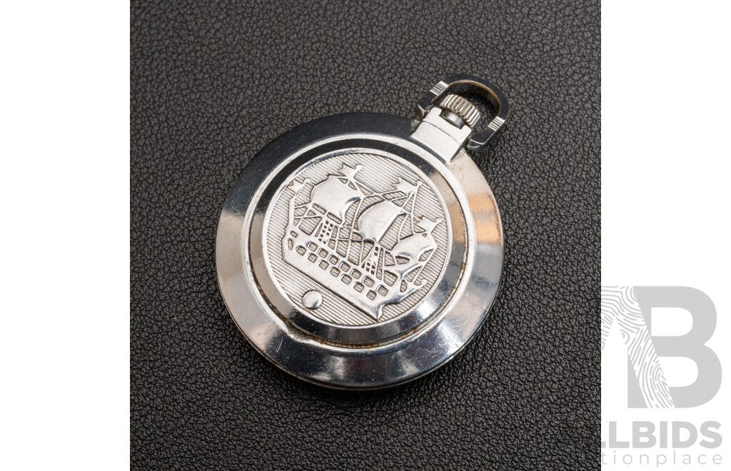 Racketa Vintage Swiss Open Face Pocket Watch with Nautical Theme, Circa 1950