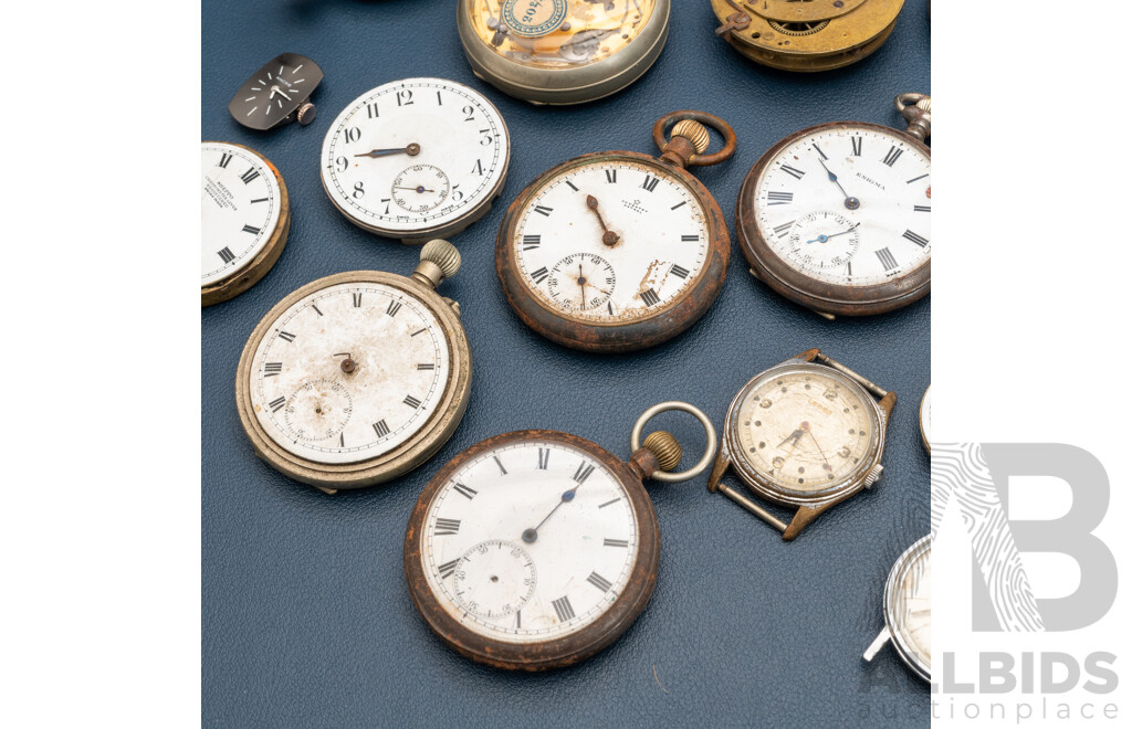 Large Collection of Antique & Vintage Watches for Parts/restoration, Incl. 54mm-38mm Pocket Watches