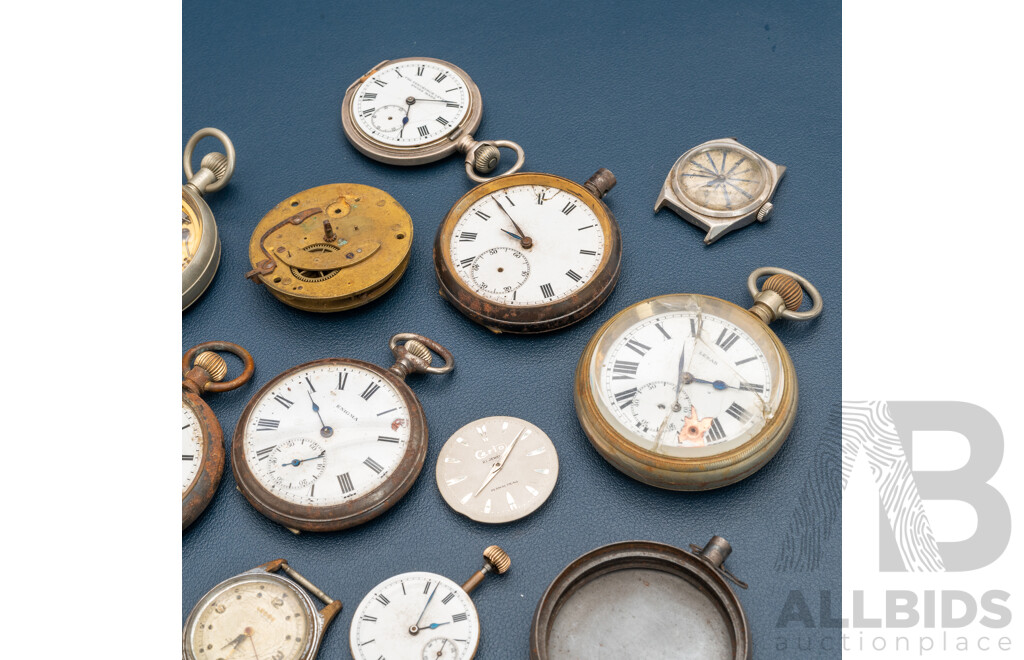 Large Collection of Antique & Vintage Watches for Parts/restoration, Incl. 54mm-38mm Pocket Watches