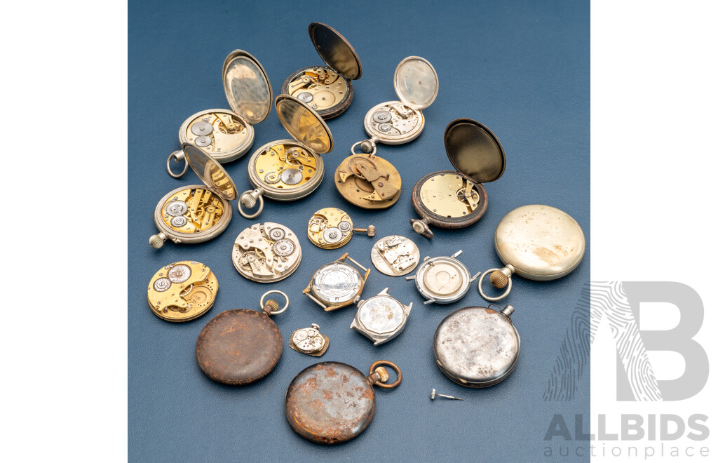 Large Collection of Antique & Vintage Watches for Parts/restoration, Incl. 54mm-38mm Pocket Watches