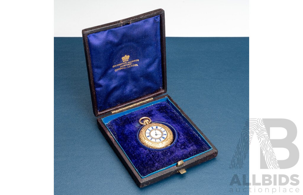 RARE - 18ct Yellow Gold & Enamel Half Hunter Pocket Watch, Inscription 1878, Original Presentation Box, 35.94  Grams