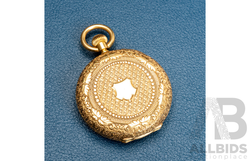 RARE - 18ct Yellow Gold & Enamel Half Hunter Pocket Watch, Inscription 1878, Original Presentation Box, 35.94  Grams
