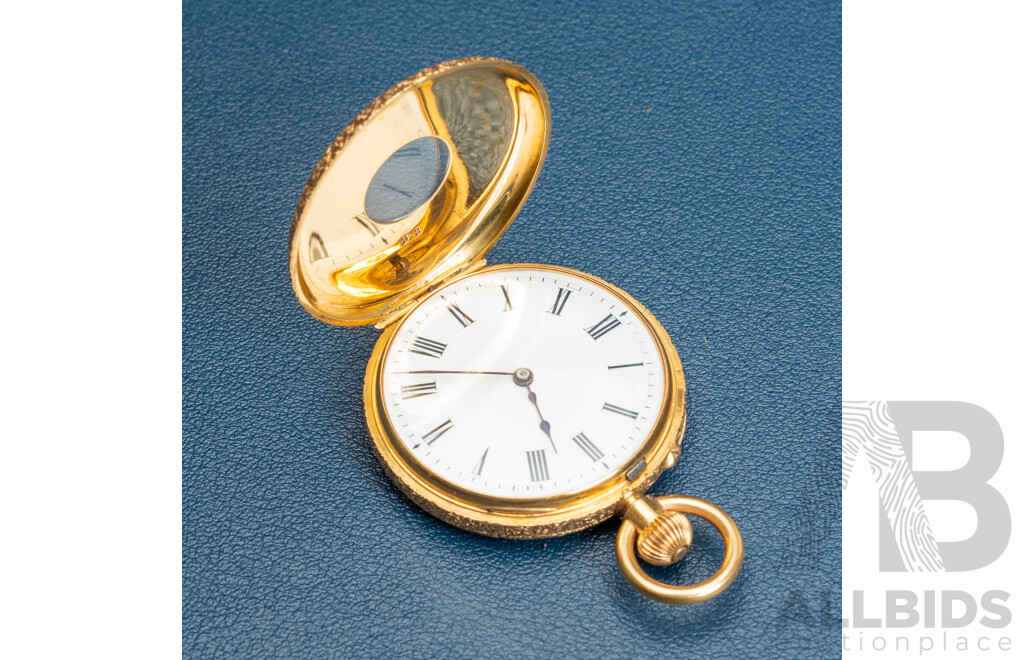 RARE - 18ct Yellow Gold & Enamel Half Hunter Pocket Watch, Inscription 1878, Original Presentation Box, 35.94  Grams