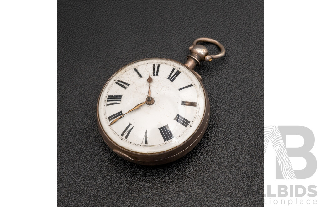 Antique Sterling Silver Keywind Pocket Watch, London, Circa 1854, 96.70 Grams