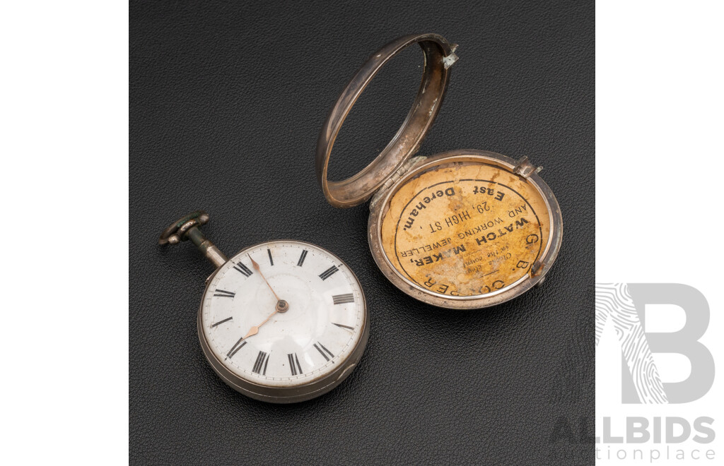 Antique Merton & Co. Liverpool Sterling Silver Open Face Pocket Watch, Circa 1807, 122.0 Grams