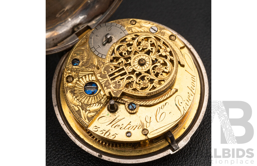 Antique Merton & Co. Liverpool Sterling Silver Open Face Pocket Watch, Circa 1807, 122.0 Grams