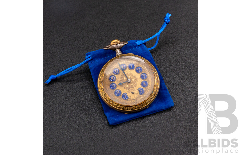 Antique 63mm Goliath Open Face Pocket Watch, Gunmetal & Gilt