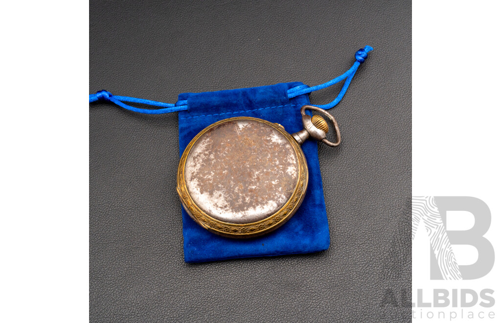 Antique 63mm Goliath Open Face Pocket Watch, Gunmetal & Gilt