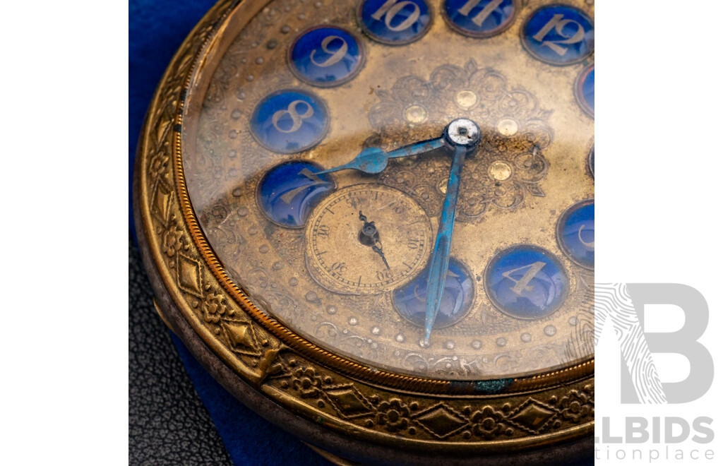 Antique 63mm Goliath Open Face Pocket Watch, Gunmetal & Gilt