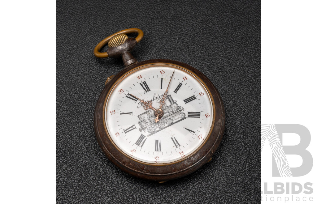 Antique Regulateur Gunmetal Railway Pocket Watch, Circa 1890