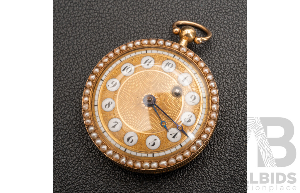 18ct Antique French Seed Pearl & Gold Pocket Watch, Verge Escapement, Circa 18th Century, 26.0 Grams