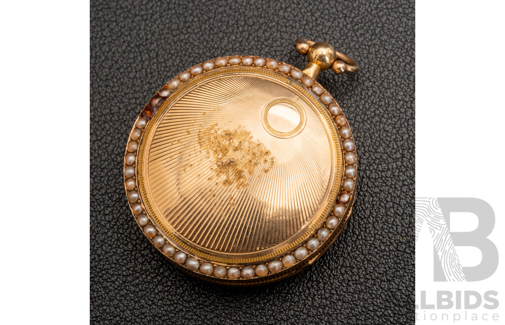 18ct Antique French Seed Pearl & Gold Pocket Watch, Verge Escapement, Circa 18th Century, 26.0 Grams