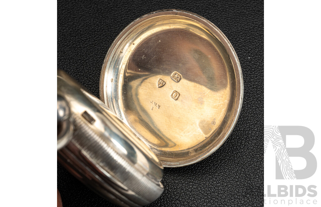 Antique Jacob Kibel Newcastle on Tyne Sterling Silver 52mmm Open Face Pocket Watch, Circa 1865, 159.0 Grams