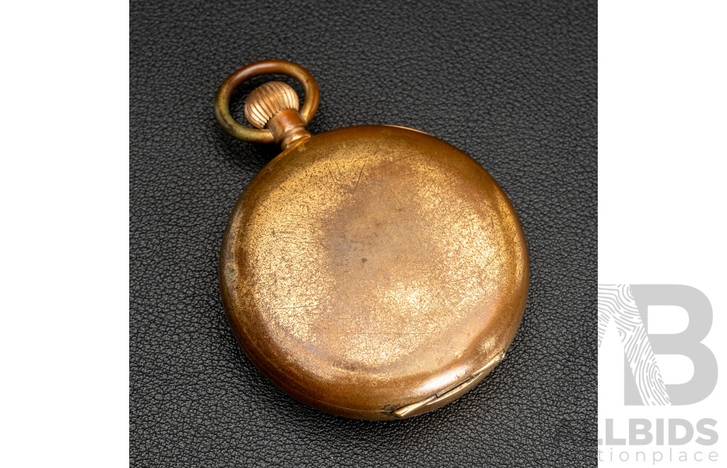 Antique Swiss 48mm Open Face Hunter Pocket Watch, Rolled Gold, Circa 1920, Working