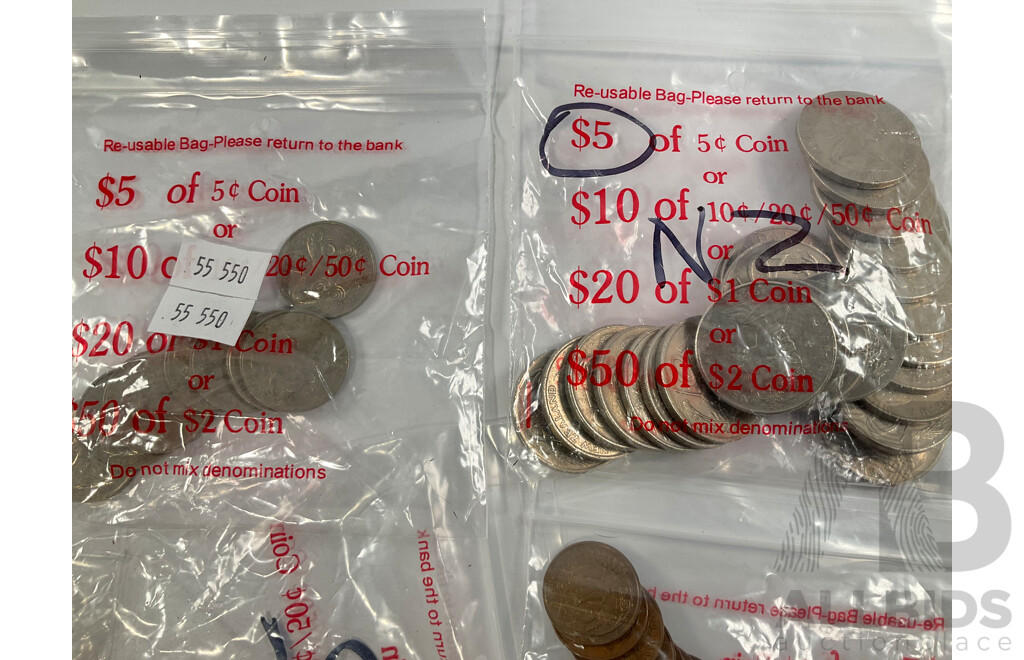 Collection of New Zealand Coins Including One Cents, Two Cents, Five Cents, Ten Cents, Twenty Cents, One Dollars, Shilling, Sixpence Penny, Half Penny - Approximately 2.5 Kilograms