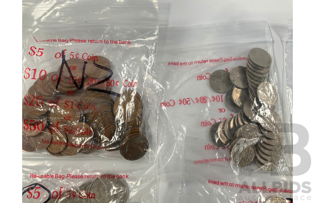 Collection of New Zealand Coins Including One Cents, Two Cents, Five Cents, Ten Cents, Twenty Cents, One Dollars, Shilling, Sixpence Penny, Half Penny - Approximately 2.5 Kilograms