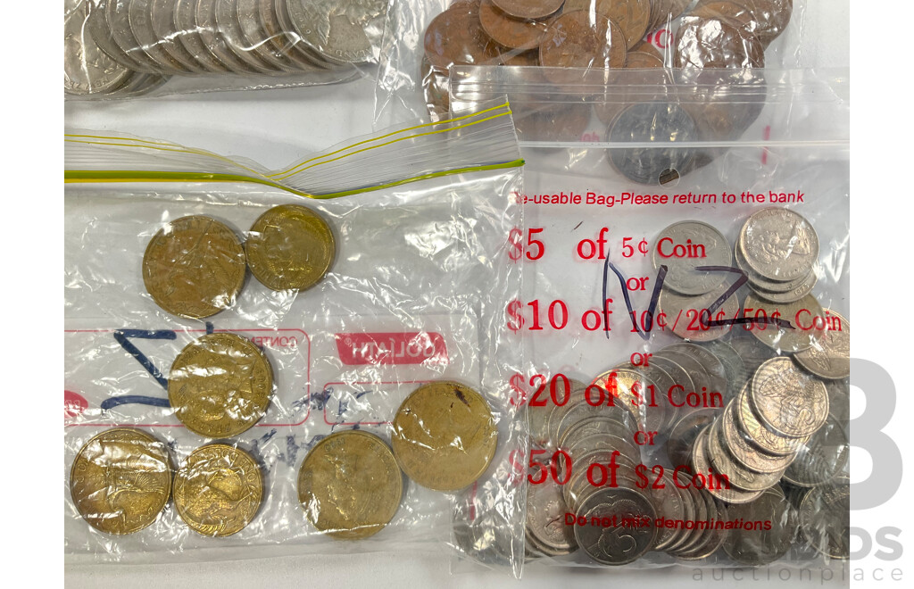 Collection of New Zealand Coins Including One Cents, Two Cents, Five Cents, Ten Cents, Twenty Cents, One Dollars, Shilling, Sixpence Penny, Half Penny - Approximately 2.5 Kilograms
