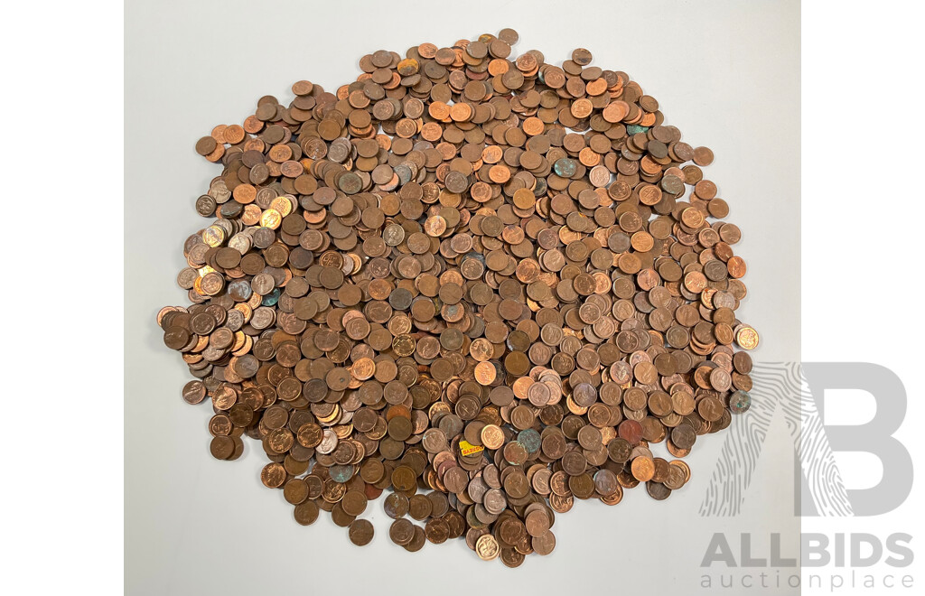 Collection of Australian One Cent Coins, Examples Spanning 1966 to 1989 - Approximately 4.9 Kilograms