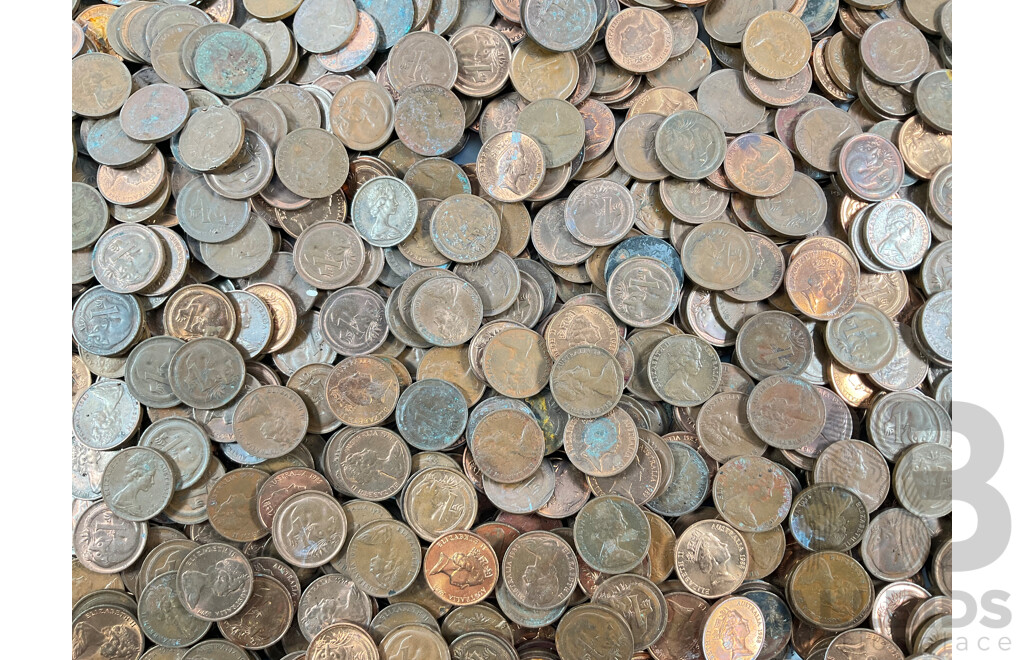 Collection of Australian One Cent Coins, Examples Spanning 1966 to 1989 - Approximately 4.9 Kilograms