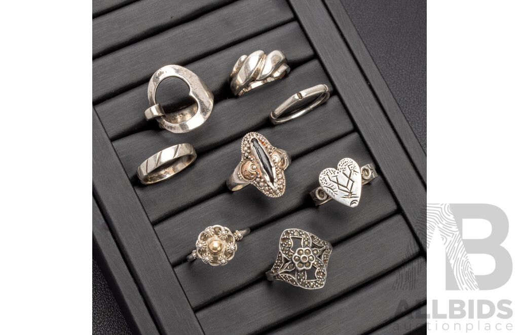 925 Sterling Silver Rings. Lot of 8 - 27.57gms