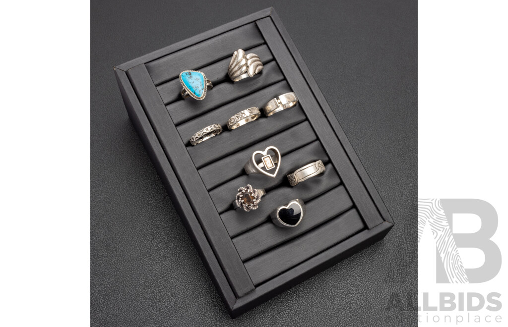 925 Sterling Silver Assorted Rings. Lot of 9 - 42.2gms