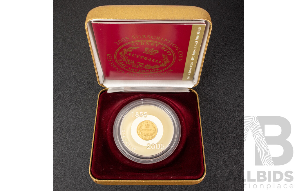 Australian RAM 2005 Silver Proof Gold Plated One Dollar/ 1855 Half Sovereign Sydney Mint Subscription Coin .999