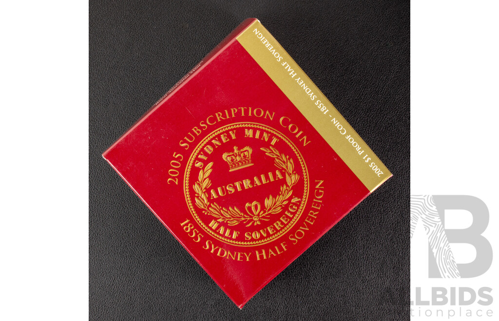 Australian RAM 2005 Silver Proof Gold Plated One Dollar/ 1855 Half Sovereign Sydney Mint Subscription Coin .999